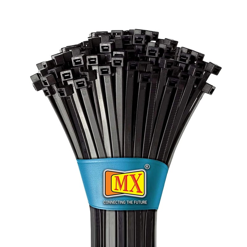 MX Teeth Grip Nylon Self Locking Cable Ties Black 305 mm x 48 mm 12 inch Pack of 1000 Heavy Duty Strong nylon self locking zip tie nylon self locking cable tie cable tie wire - Image 1