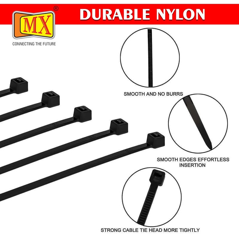 MX Teeth Grip Nylon Self Locking Cable Ties Black 305 mm x 48 mm 12 inch Pack of 1000 Heavy Duty Strong nylon self locking zip tie nylon self locking cable tie cable tie wire - Image 4