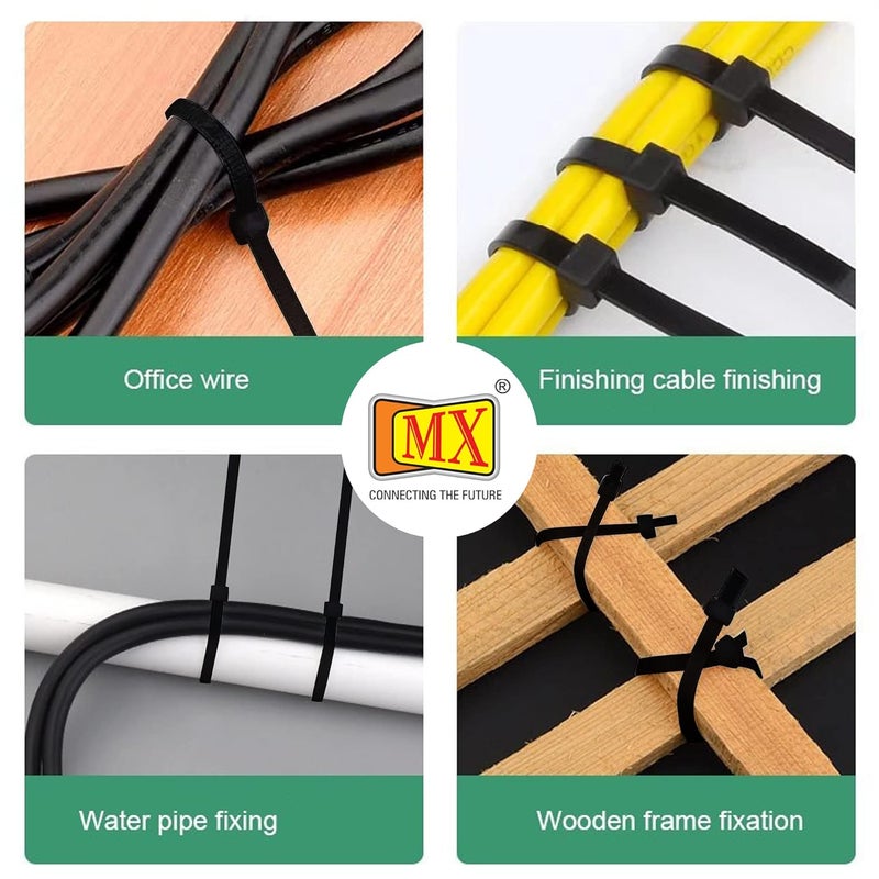 MX Teeth Grip Nylon Self Locking Cable Ties Black 305 mm x 48 mm 12 inch Pack of 1000 Heavy Duty Strong nylon self locking zip tie nylon self locking cable tie cable tie wire - Image 3