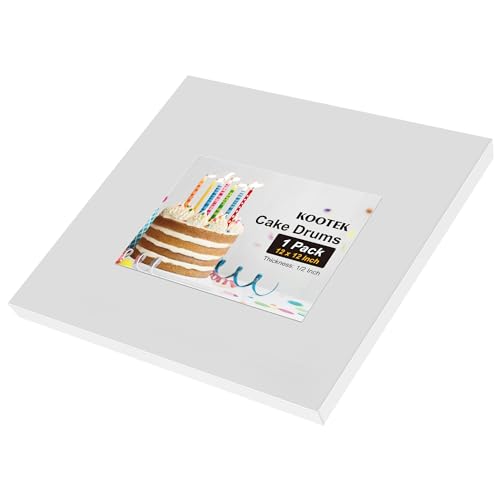 Kootek 12 Inch Square Cake Drum, 1/2 Inch Thick Sturdy Boards with Fully Wrapped Edges, Heavy Duty Corrugated Cardboard Base for Decorating Baking Supplies, Base para Pastel, 1 Pack - Image 1