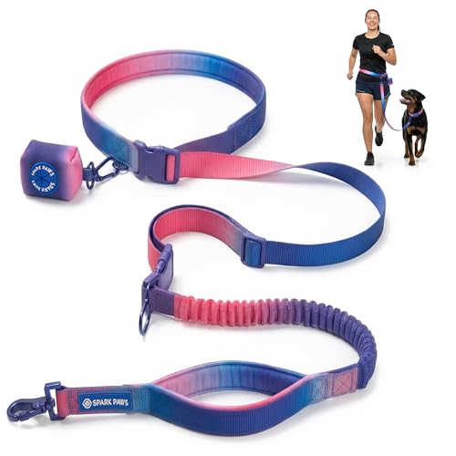 Spark Paws Handsfree Dog Leash Shock Absorbing Waist Bungee Lead for Running Car Seatbelt Clip Poop Bag Set Heavy Duty Tactical Lead for Medium Large XLarge Breeds Snow Cone - Image 1
