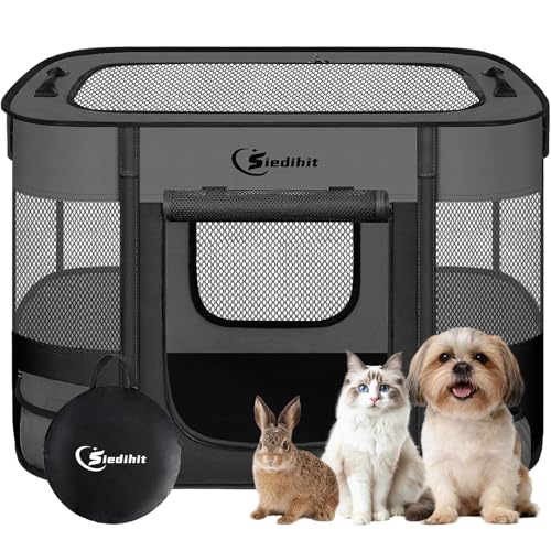 Siedihit Dog PlaypenCat Pet Puppy PenPortable Playpens for Dogs Indoor Outdoor Travel Camping UseFoldable Dog Kennel Tent Crate for Rabbit Small Animals with Carrying Case Dark Grey Small - Image 1