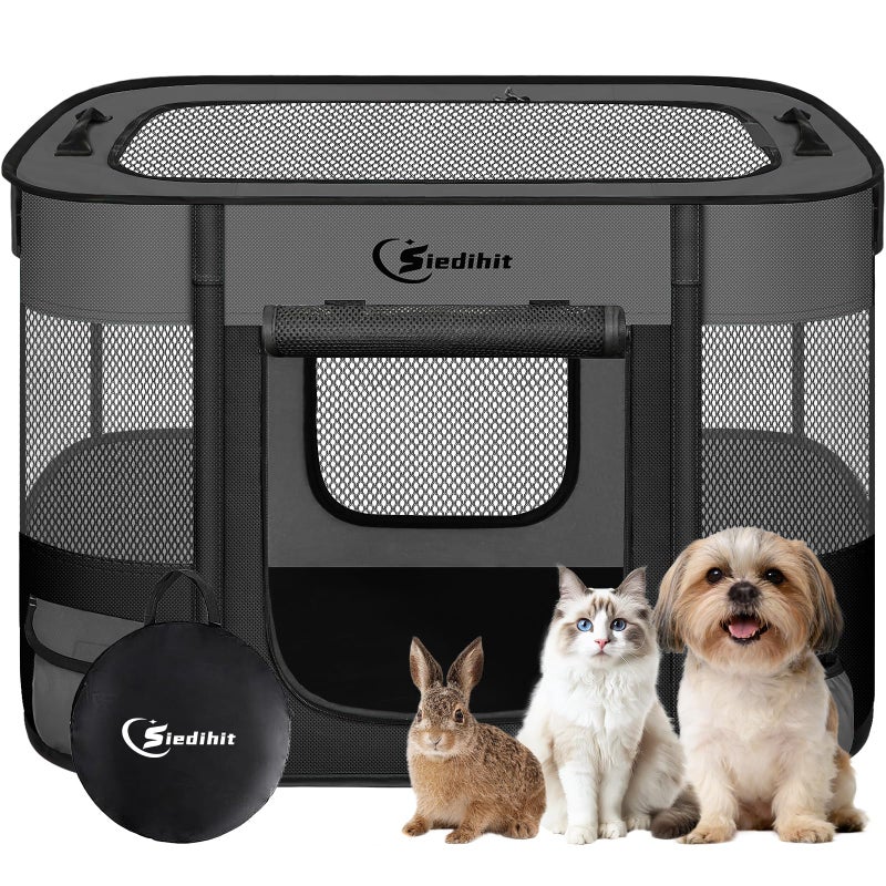 Siedihit Dog PlaypenCat Pet Puppy PenPortable Playpens for Dogs Indoor Outdoor Travel Camping UseFoldable Dog Kennel Tent Crate for Rabbit Small Animals with Carrying Case Dark Grey Small - Image 2