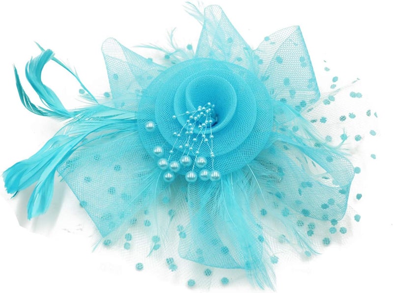 Wheebo Fascinator Hat Flower Feather Mesh Veil Wedding Tea Party Cocktail Hat Headwear for Women Lady Girls - Image 2