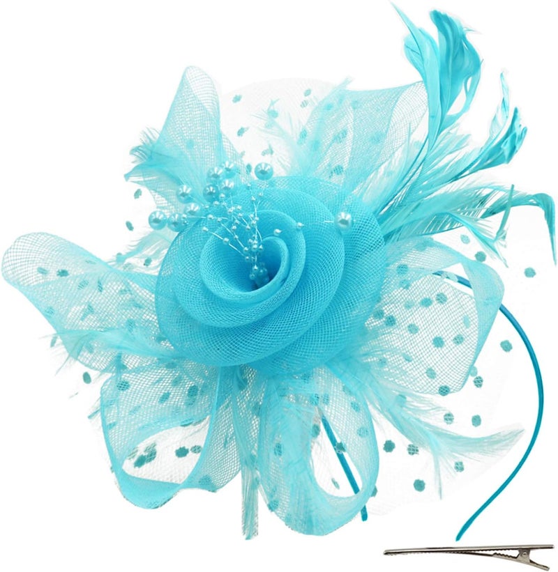 Wheebo Fascinator Hat Flower Feather Mesh Veil Wedding Tea Party Cocktail Hat Headwear for Women Lady Girls - Image 1