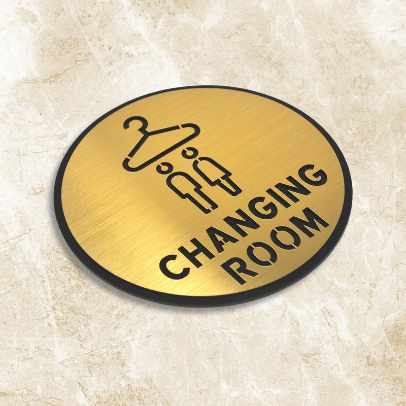 Vertical Root Inc ® Premium Brush Gold Finish Acrylic Changing Room Door Sign Easy to Mount Self-Adhesive Tape Signage for Hotel Office Resort Society Corporate Business. - Image 2