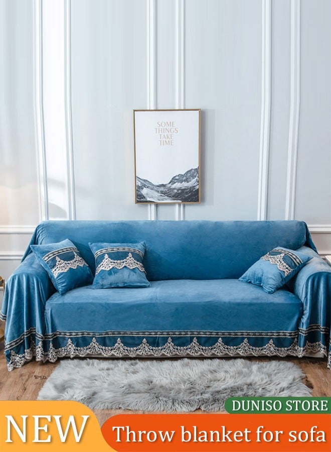 DUNISO Sofa cover, chenille tassels sofa blanket, towel blanket, one piece furniture protective cover, dustproof and anti slip, suitable for all seasons, suitable for sofa bed and living room decoration, 200 * 260cm - Image 1