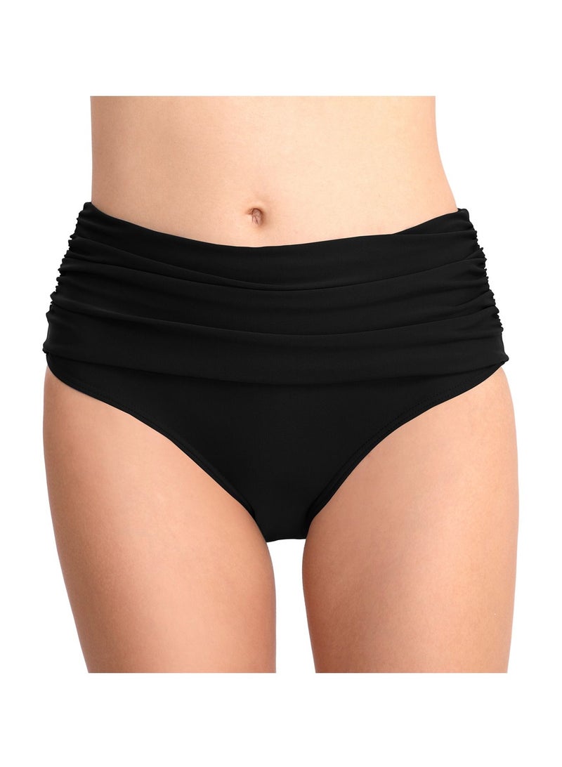 Loquat Solid Color Plunge Bikini Bottom Black  - Image 1