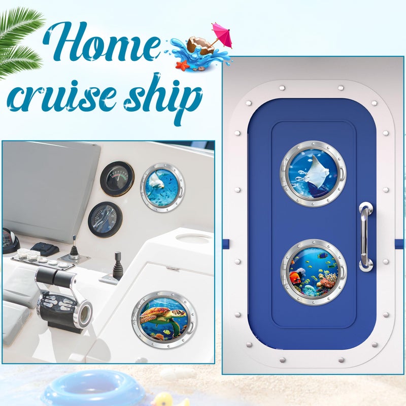 MENIFEND Cruise Ship Door Decorations Magnetic, 4 Pcs Large Porthole Sea Turtle Dolphin Ray Tropical Fish Cruise Magnets, Sea Animals Magnetic Ship Cabin Door Signs Fridge Decor - Image 5