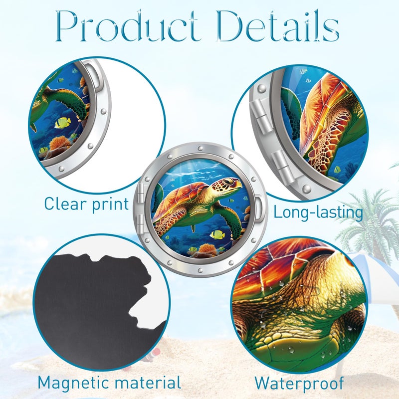 MENIFEND Cruise Ship Door Decorations Magnetic, 4 Pcs Large Porthole Sea Turtle Dolphin Ray Tropical Fish Cruise Magnets, Sea Animals Magnetic Ship Cabin Door Signs Fridge Decor - Image 2