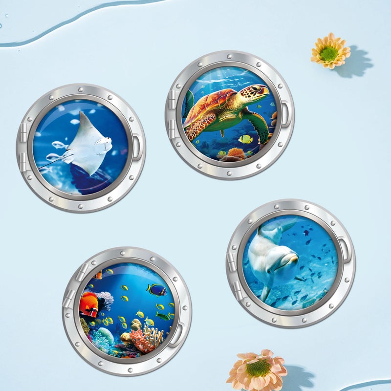 MENIFEND Cruise Ship Door Decorations Magnetic, 4 Pcs Large Porthole Sea Turtle Dolphin Ray Tropical Fish Cruise Magnets, Sea Animals Magnetic Ship Cabin Door Signs Fridge Decor - Image 4
