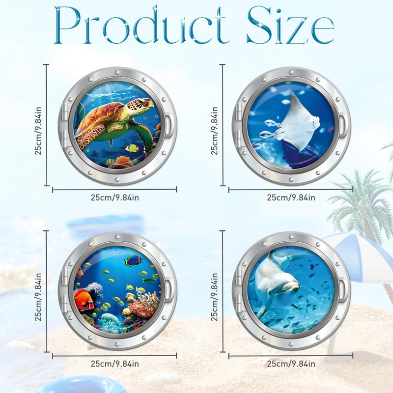 MENIFEND Cruise Ship Door Decorations Magnetic, 4 Pcs Large Porthole Sea Turtle Dolphin Ray Tropical Fish Cruise Magnets, Sea Animals Magnetic Ship Cabin Door Signs Fridge Decor - Image 3