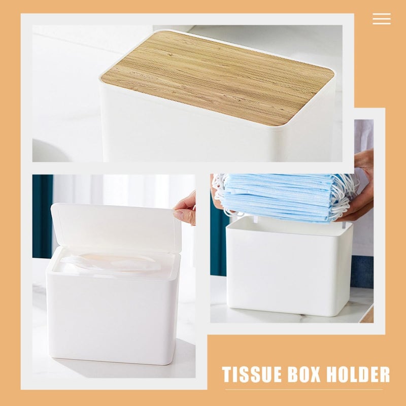 White Wood Grain Tissue Box Holder With Flip Lid For Bathroom Office Living Room - Image 4