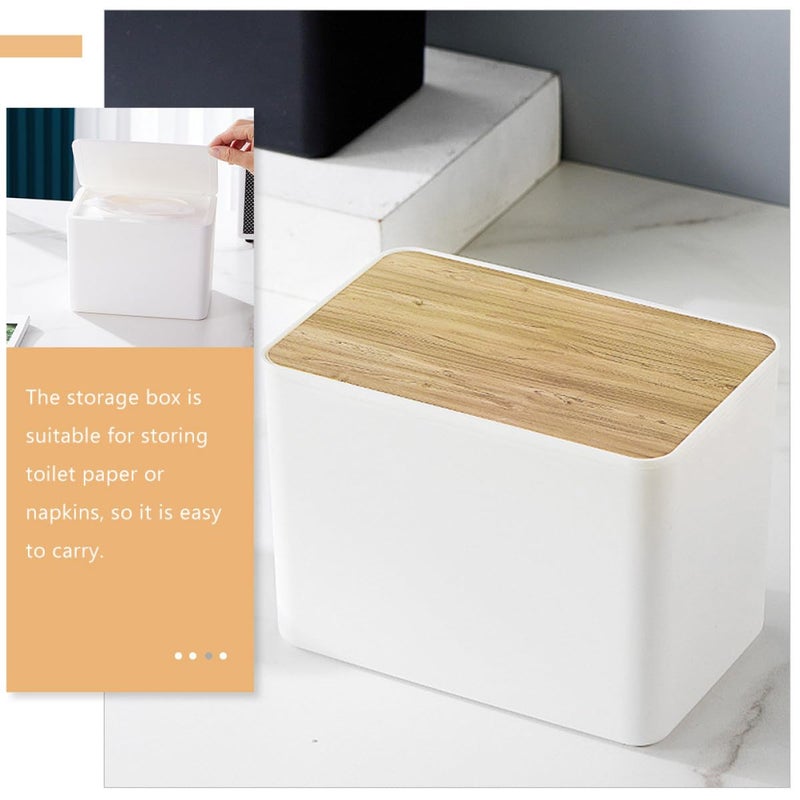 White Wood Grain Tissue Box Holder With Flip Lid For Bathroom Office Living Room - Image 5