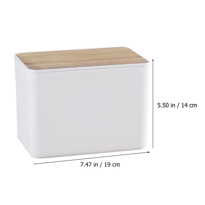 White Wood Grain Tissue Box Holder With Flip Lid For Bathroom Office Living Room - Image 3