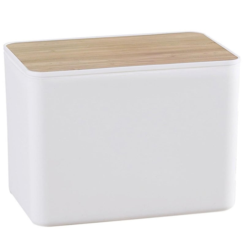 White Wood Grain Tissue Box Holder With Flip Lid For Bathroom Office Living Room - Image 2