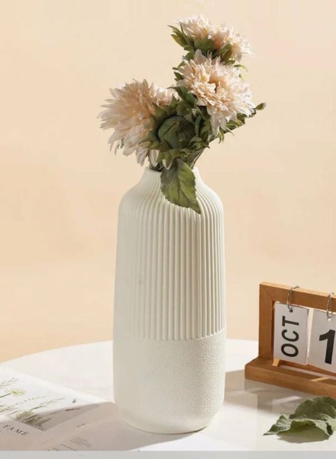 Luxury Nordic Style Plastic Flower Vase - White - 25cm, Ceramic Look, Lightweight & Shatterproof, Modern Decorative Vase for Home, Office, Events, and Floral Arrangements