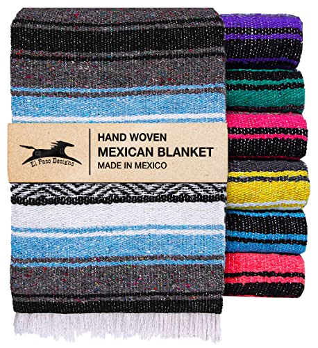 El Paso Designs Mexican Yoga Blanket Colorful Falsa Serape Throw for Yoga Beach Picnic Saddle or Home Dcor Soft Woven Boho Blanket Light Blue - Image 1