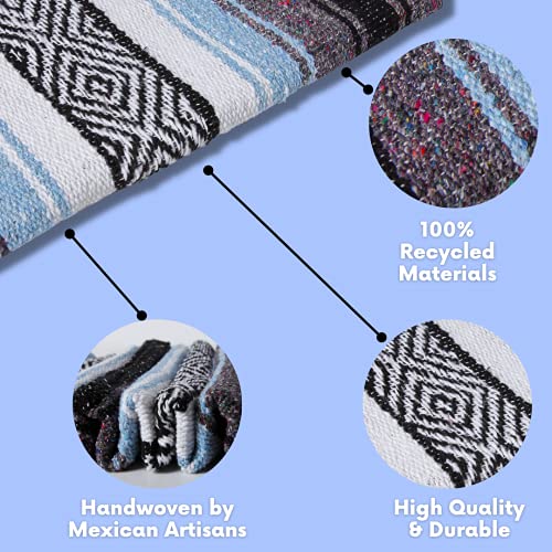 El Paso Designs Mexican Yoga Blanket Colorful Falsa Serape Throw for Yoga Beach Picnic Saddle or Home Dcor Soft Woven Boho Blanket Light Blue - Image 3