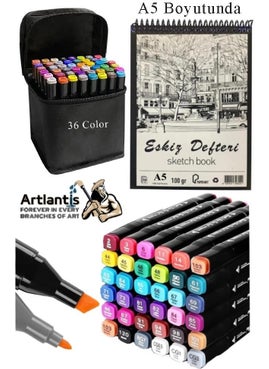 Sketchbook A5 50 Sheets 100 gr 1 Piece 36 Colors Double Sided Marker Pen 36 Pieces Touch Double Ended