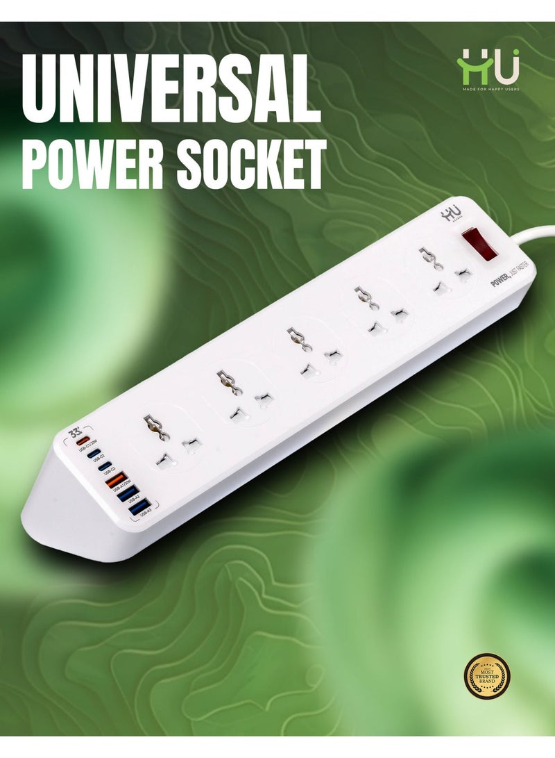 إتش يو برج مشترك كهربائي عالمي – شريط طاقة بـ10 منافذ مع شحن USB بقدرة 33 واط، برج متعدد المقابس بقدرة 2500 واط مع تصميم مائل 45° للاستخدام المنزلي والمكتبي - Image 1