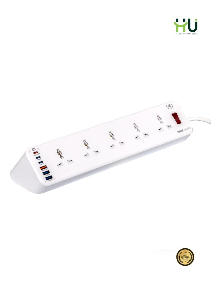 إتش يو برج مشترك كهربائي عالمي – شريط طاقة بـ10 منافذ مع شحن USB بقدرة 33 واط، برج متعدد المقابس بقدرة 2500 واط مع تصميم مائل 45° للاستخدام المنزلي والمكتبي - Image 5
