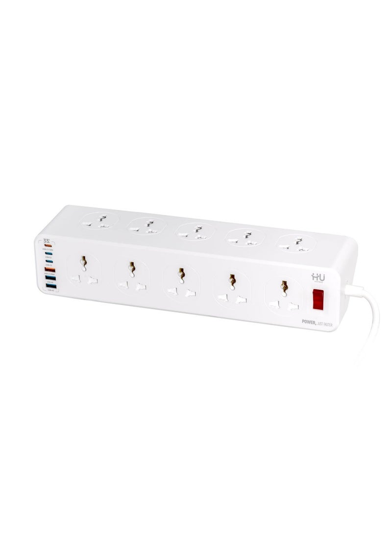 إتش يو برج مشترك كهربائي عالمي – شريط طاقة بـ10 منافذ مع شحن USB بقدرة 33 واط، برج متعدد المقابس بقدرة 2500 واط مع تصميم مائل 45° للاستخدام المنزلي والمكتبي - Image 2