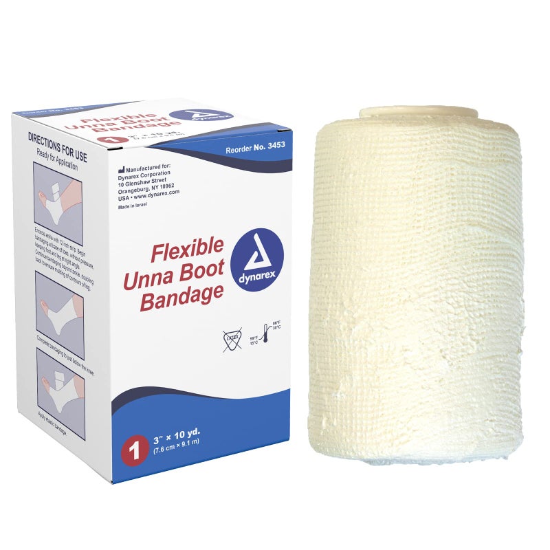 Dynarex Dynarex Unna Boot Bandage Individually Packaged Provides Customized Compression as Treatment for Leg Ulcers with Zinc Oxide Soft Cast White 3 x 10 yds 1 Unna Boot Bandage 