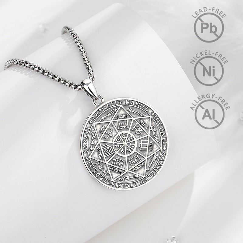 EUDORA S925 Sterling Silver Sacred Sigil Seal of the Seven Archangels 7 Archangels Necklace for Women Men, Runes Pendant Medallion Spiritual Protection Amulet Jewelry Gift for Father Mother,22+2inch - Image 3