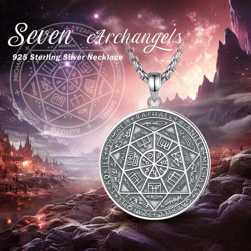 EUDORA S925 Sterling Silver Sacred Sigil Seal of the Seven Archangels 7 Archangels Necklace for Women Men, Runes Pendant Medallion Spiritual Protection Amulet Jewelry Gift for Father Mother,22+2inch - Image 4