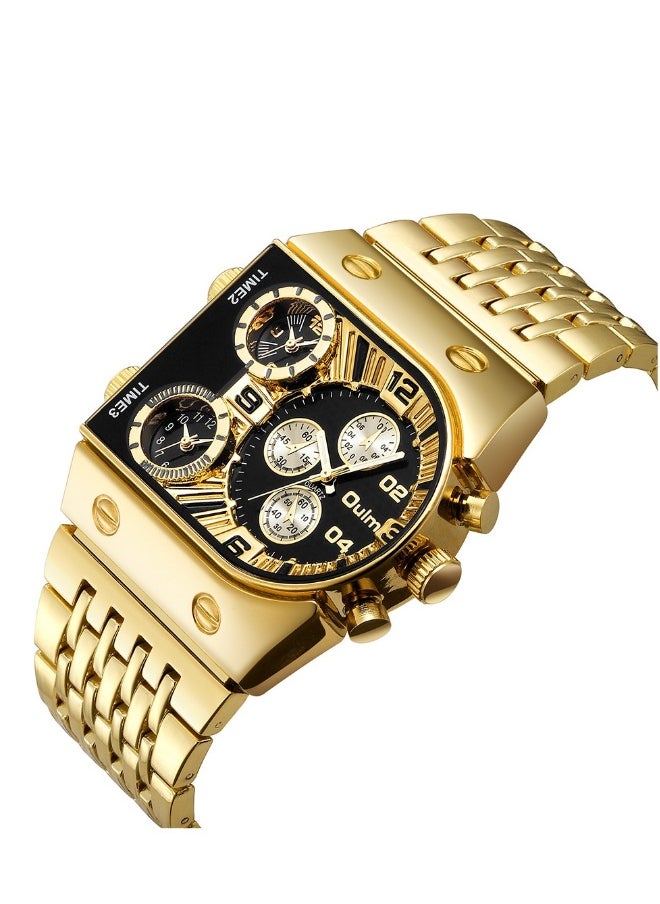 Oulm Luxury Business Gold Watch Men Full Steel Calendar Big Dial Steel Wristwatch Bracelets Gift Set , Men's watch , Casual Watch  - Image 2
