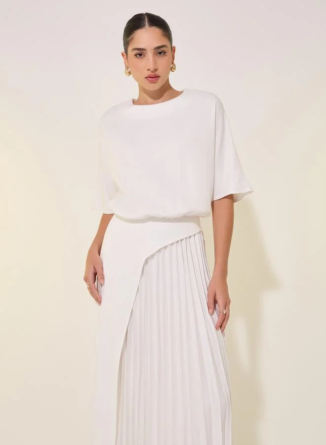 تايك تو Solid Pleated Hem Maxi Dress