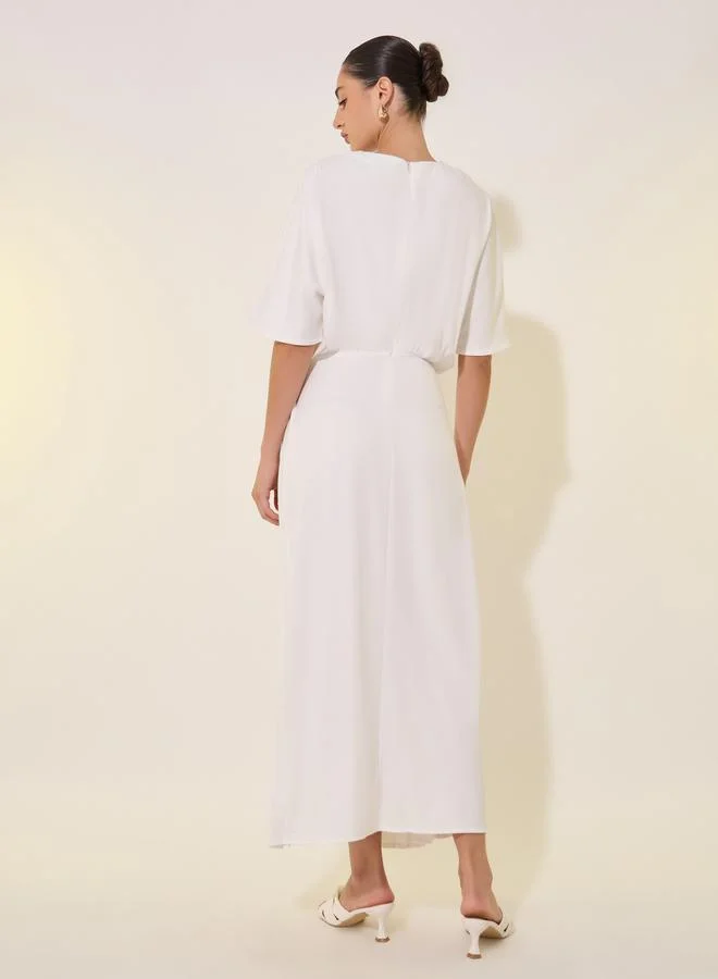 تايك تو Solid Pleated Hem Maxi Dress