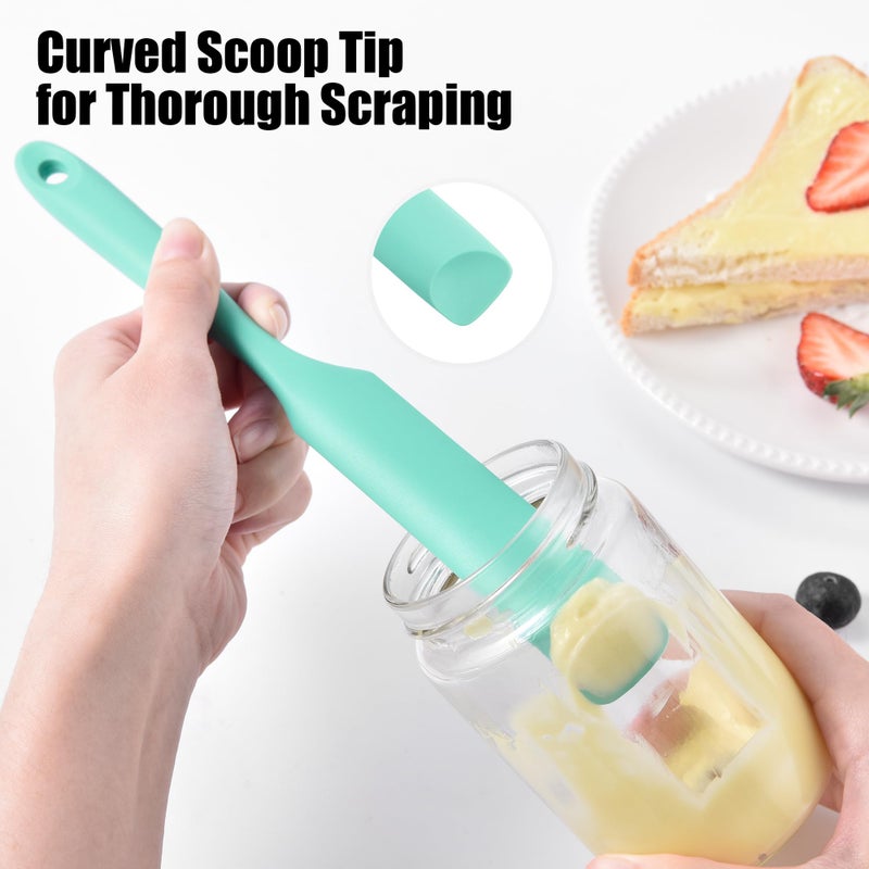 Doosu Silicone Jar Scraper Spatula, 600Â°F Heat Resistant Rubber Scraping Tool for Jam Nut Butter Sourdough, Flexible Skinny Cream Spreader Long Slim Kitchen Spurtle for Jar Blender Bottle (Aqua Sky) - Image 4