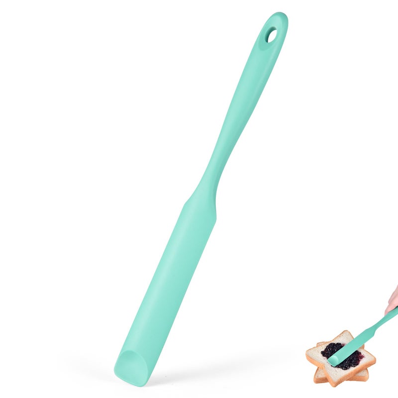 Doosu Silicone Jar Scraper Spatula, 600Â°F Heat Resistant Rubber Scraping Tool for Jam Nut Butter Sourdough, Flexible Skinny Cream Spreader Long Slim Kitchen Spurtle for Jar Blender Bottle (Aqua Sky) - Image 1