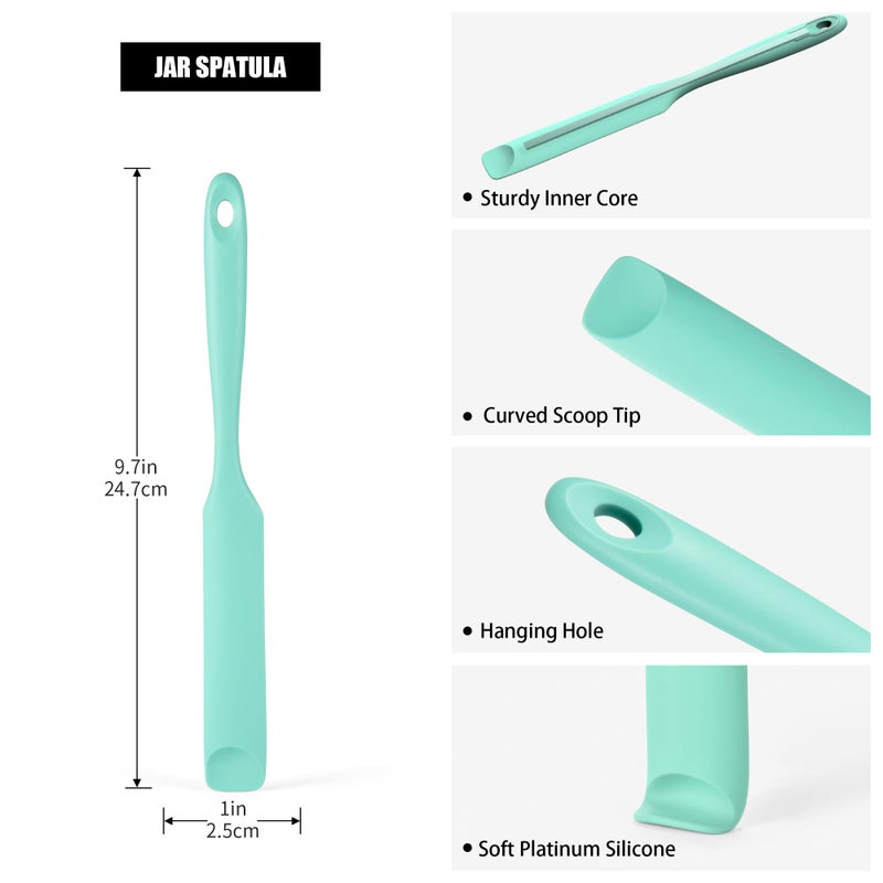 Doosu Silicone Jar Scraper Spatula, 600Â°F Heat Resistant Rubber Scraping Tool for Jam Nut Butter Sourdough, Flexible Skinny Cream Spreader Long Slim Kitchen Spurtle for Jar Blender Bottle (Aqua Sky) - Image 2