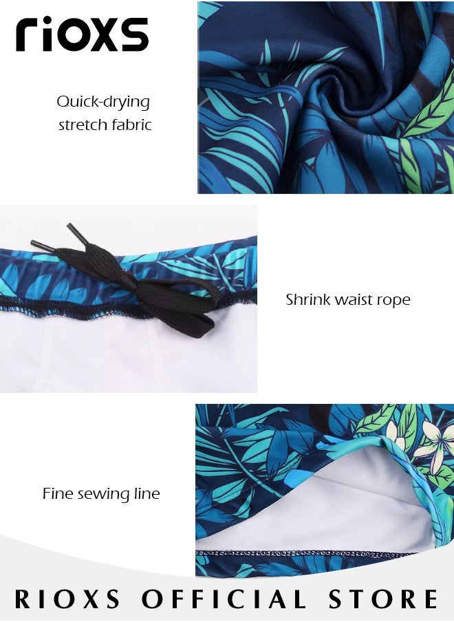 Men's Double Layer Beach Shorts, Comfortable Swimming Shorts with Zippered Pockets and Elastic Waistband, Quick-drying Swim Trunks with Striking Patterns, Fashionable Casual Bathing Short, Suitable for Outdoor Activities