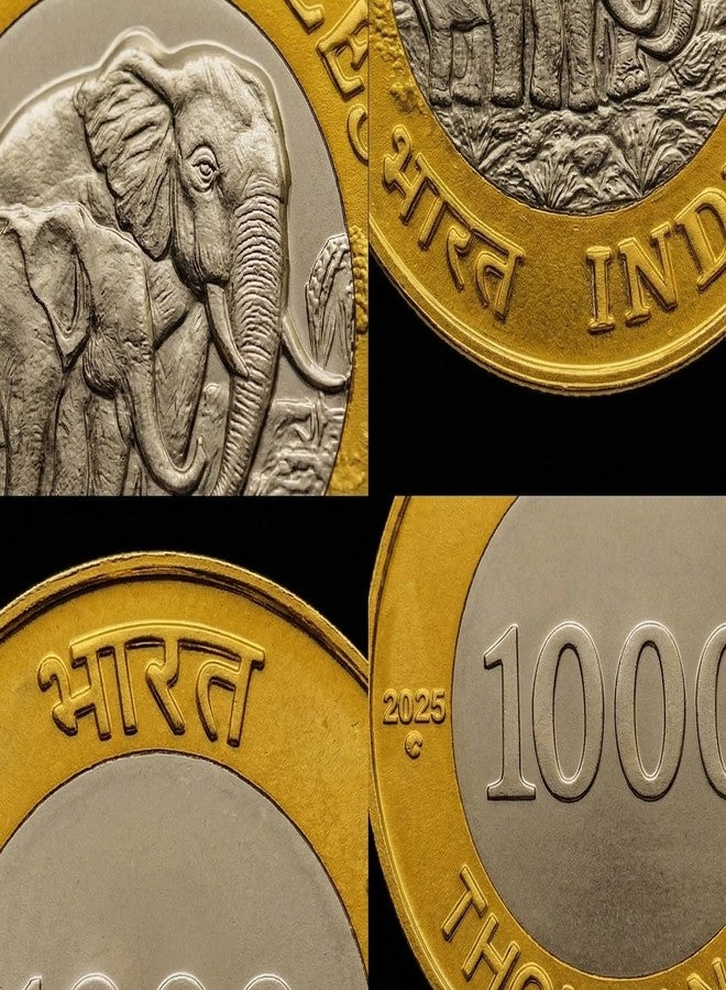 newway 1000 Rupees 2025 Twin Elephants, India Fantasy Rare Bi-Metallic Coin - Image 5