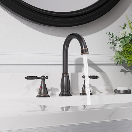 Phiestina 2-Handle 8 Inch 3 Hole Oil Rubbed Bronze Widespread Bathroom Faucets, with Valve and Metal Pop-Up Drain, WF017-4-ORB - Image 5