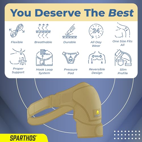 Sparthos Shoulder Brace - Support Sleeve for Torn Rotator Cuff, AC Joint Pain Relief - Arm Stability Strap Wrap - Fits Bicep 14-30 in, Left or Right, Men & Women - Measure Before Purchase - Beige-XXL - Image 5