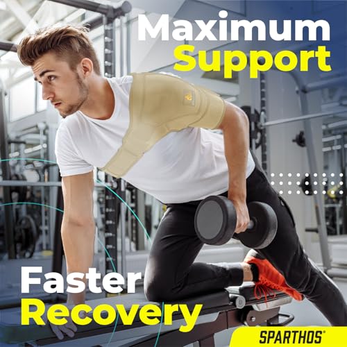 Sparthos Shoulder Brace - Support Sleeve for Torn Rotator Cuff, AC Joint Pain Relief - Arm Stability Strap Wrap - Fits Bicep 14-30 in, Left or Right, Men & Women - Measure Before Purchase - Beige-XXL - Image 3