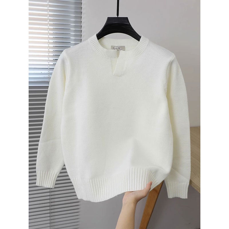 2023 Autumn Mens Solid Sweater Soft Crew Neck Knitwear Black  - Image 4