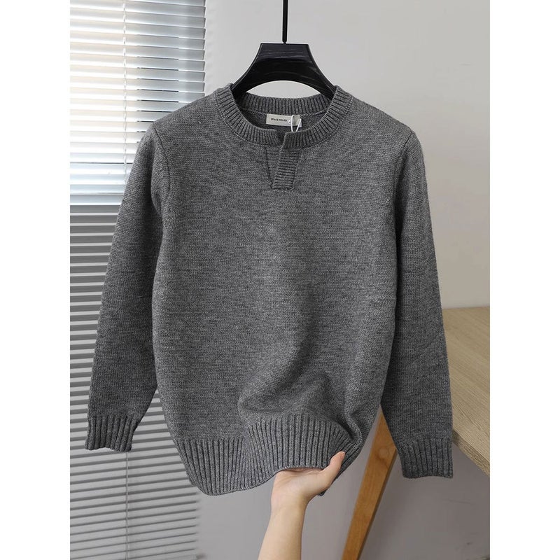 2023 Autumn Mens Solid Sweater Soft Crew Neck Knitwear Black  - Image 5
