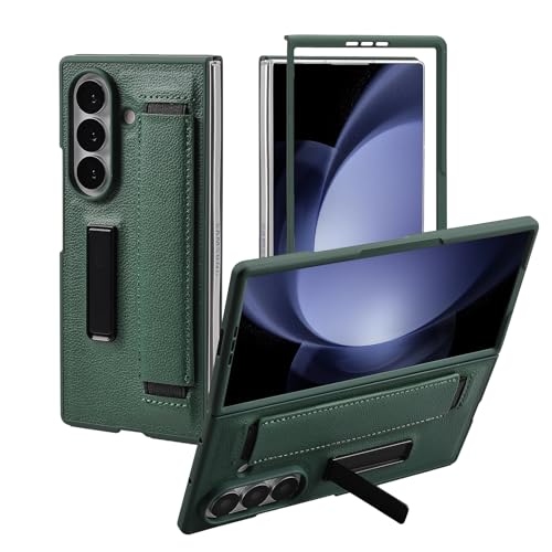 XIMAND for Samsung Galaxy Z Fold 7 Slim Case with Wrist Strap MultiAngle Stand Builtin Screen Protector Shockproof Full Body Drop Fall Protection Green - Image 1