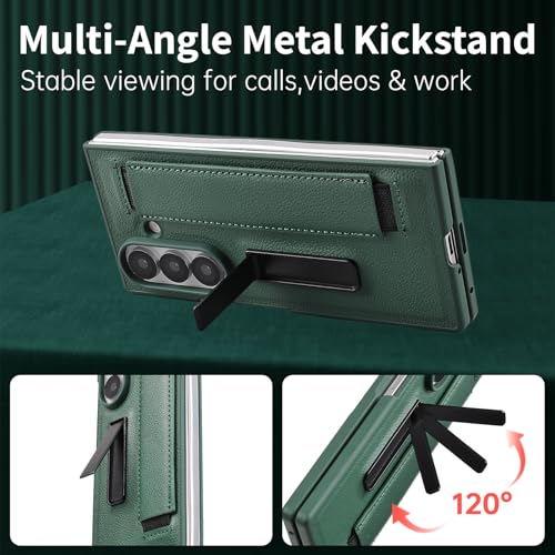 XIMAND for Samsung Galaxy Z Fold 7 Slim Case with Wrist Strap MultiAngle Stand Builtin Screen Protector Shockproof Full Body Drop Fall Protection Green - Image 3