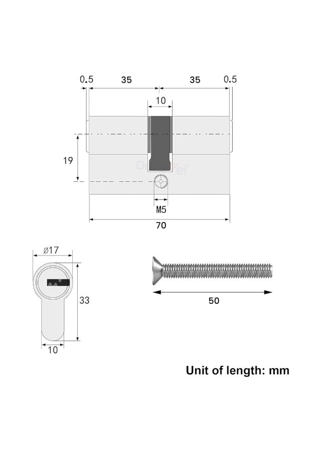 درافل أسطوانة قفل باب دورافيل 70 مم مع 5 مفاتيح كمبيوتر، قفل مقاوم للصدأ، مناسب للأبواب الخشبية والألمنيوم. - Image 5