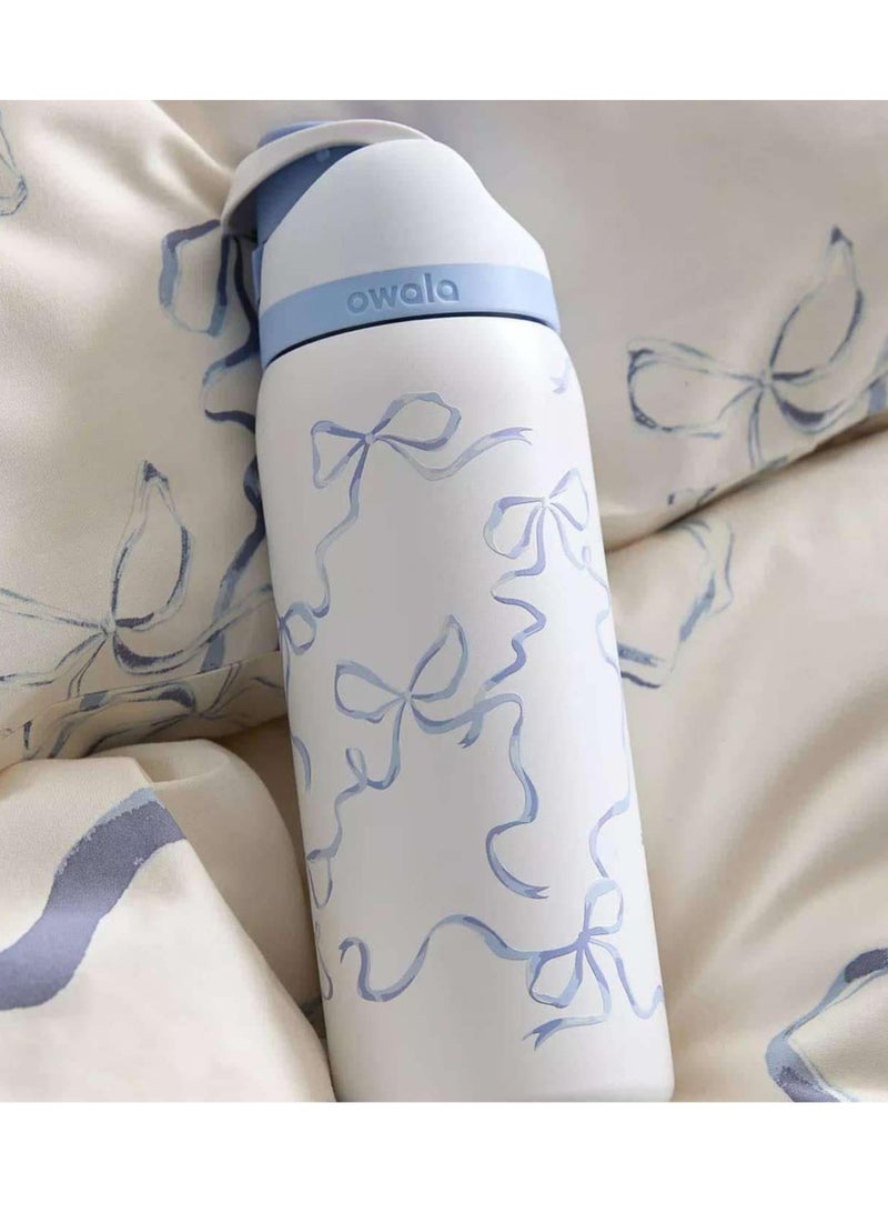 Owala زجاجة مياه رياضية من أوالا فري سيب معزولة مزدوجة من الفولاذ المقاوم للصدأ | مع قشة | خالية من BPA | عبوة واحدة | 32 أونصة (رباط أزرق) - Image 2