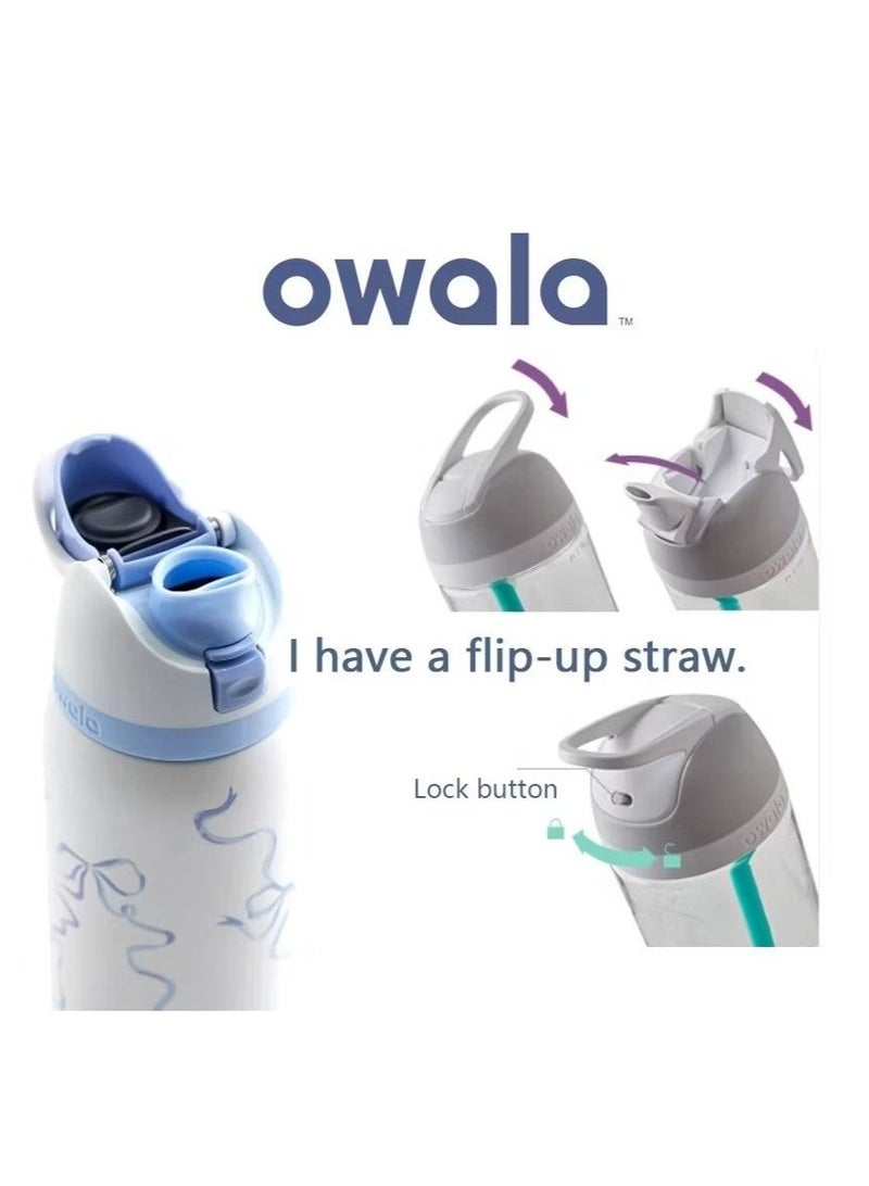 Owala زجاجة مياه رياضية من أوالا فري سيب معزولة مزدوجة من الفولاذ المقاوم للصدأ | مع قشة | خالية من BPA | عبوة واحدة | 32 أونصة (رباط أزرق) - Image 5