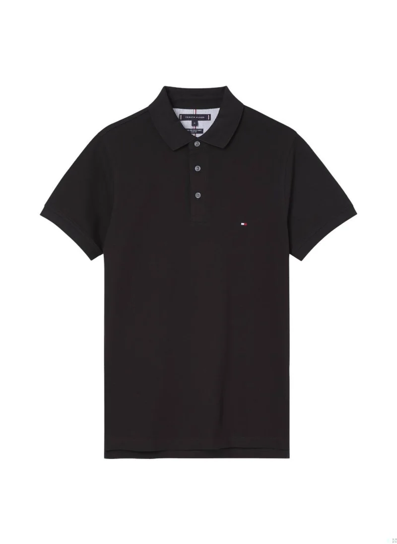 TOMMY HILFIGER Men's Short Sleeved Polo Shirt - Cotton, Black