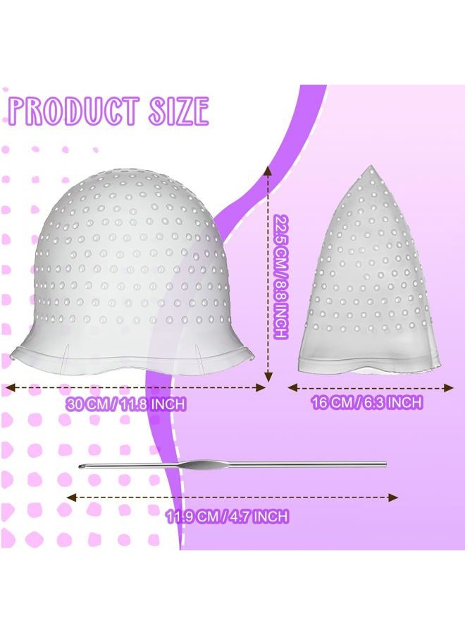 Jexine 2 Pcs Hair Coloring Highlighting Cap Reusable Silicone Highlight Cap Pull Through Caps for Hair Coloring Frosting Cap with Hook Hair Dye Cap with Holes Hair Salon Tools Hairdressing Highlighting Kit - Image 2